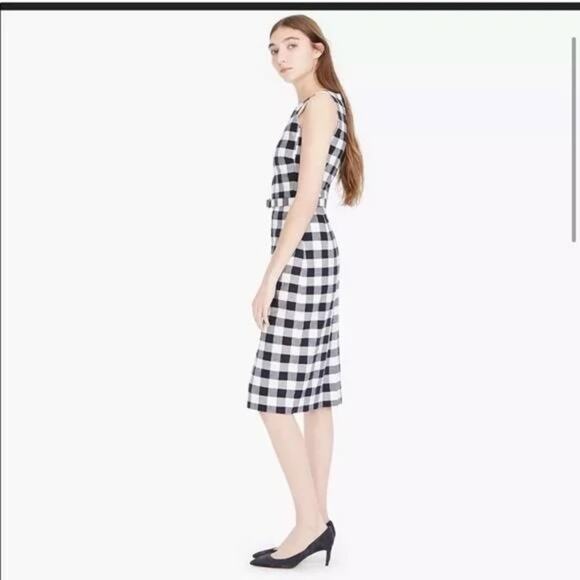 J.CREW | Navy Blue Gingham Checkered Sleeveless Straight Belted Midi Dress | 2T - Picture 3 of 10